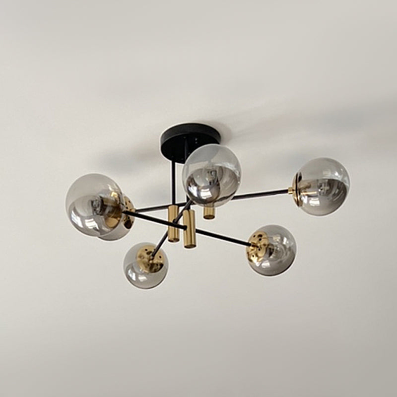 Modern Nordic Globe Semi Flush Mount Electroplate Iron Ceiling Light with Glass Shade