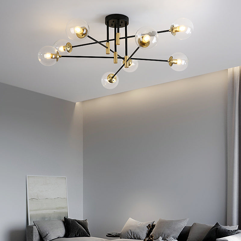Modern Nordic Globe Semi Flush Mount Electroplate Iron Ceiling Light with Glass Shade
