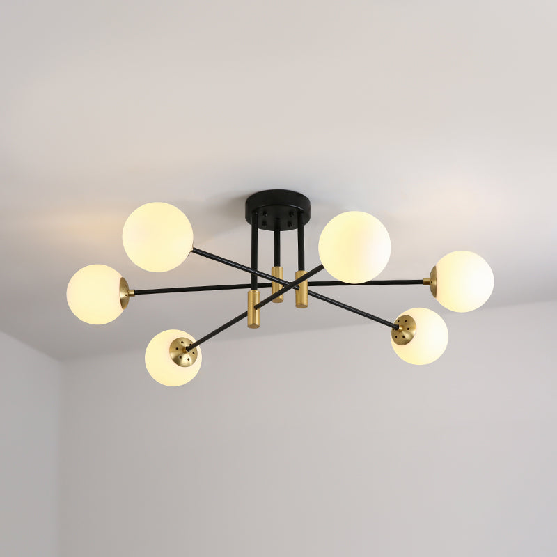 Modern Nordic Globe Semi Flush Mount Electroplate Iron Ceiling Light with Glass Shade