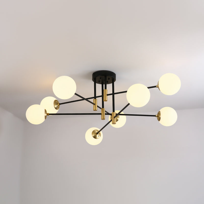 Modern Nordic Globe Semi Flush Mount Electroplate Iron Ceiling Light with Glass Shade