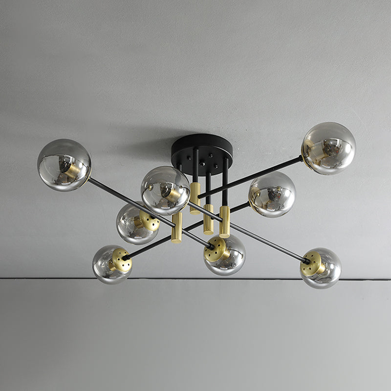 Modern Nordic Globe Semi Flush Mount Electroplate Iron Ceiling Light with Glass Shade