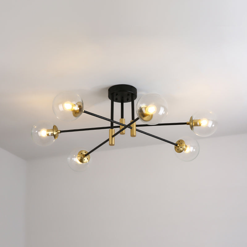 Modern Nordic Globe Semi Flush Mount Electroplate Iron Ceiling Light with Glass Shade