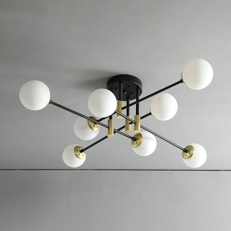 Modern Nordic Globe Semi Flush Mount Electroplate Iron Ceiling Light with Glass Shade