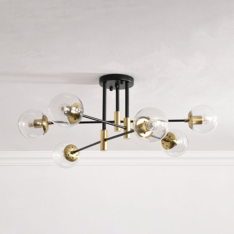 Modern Nordic Globe Semi Flush Mount Electroplate Iron Ceiling Light with Glass Shade