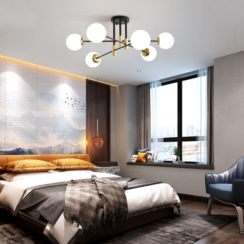 Modern Nordic Globe Semi Flush Mount Electroplate Iron Ceiling Light with Glass Shade