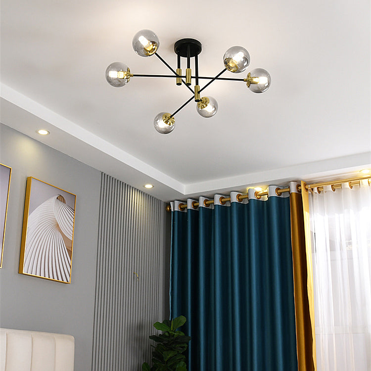 Modern Nordic Globe Semi Flush Mount Electroplate Iron Ceiling Light with Glass Shade