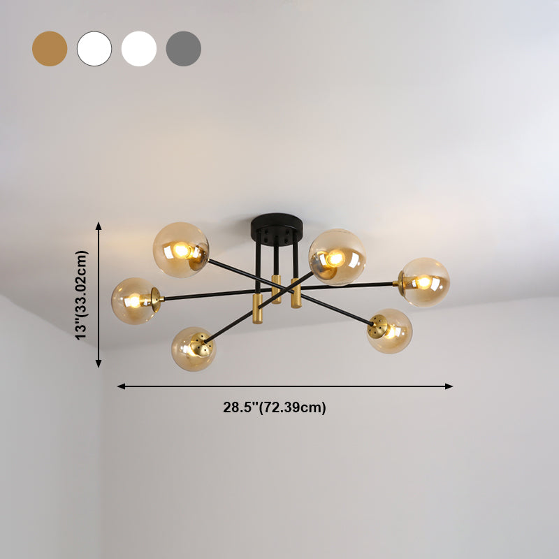 Modern Nordic Globe Semi Flush Mount Electroplate Iron Ceiling Light with Glass Shade