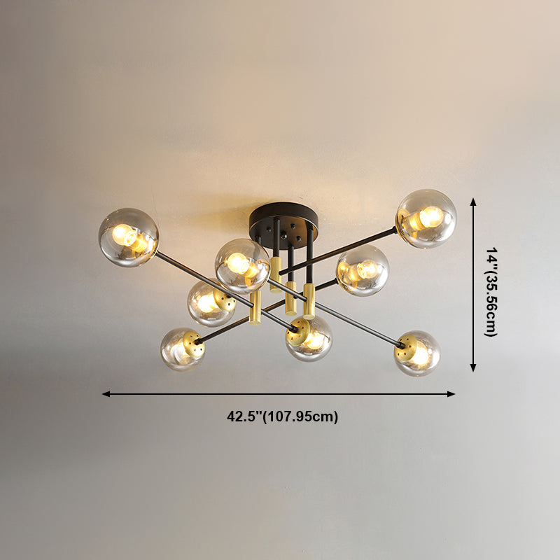 Modern Nordic Globe Semi Flush Mount Electroplate Iron Ceiling Light with Glass Shade