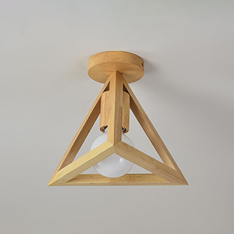 Modern Creative Geometric Flush Mount Wooden Indoor Ceiling Fixture in Log Color
