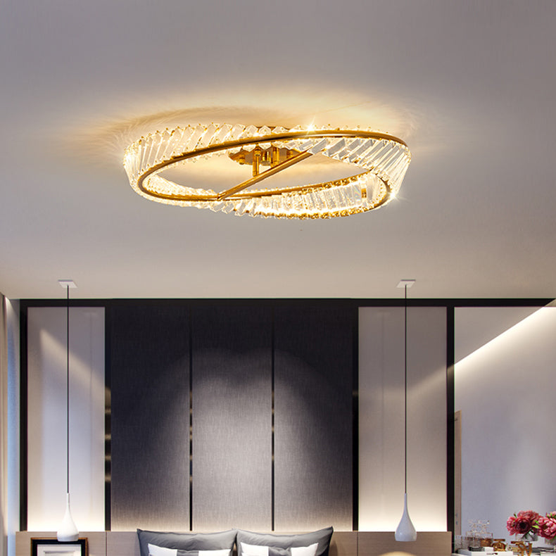 Plafonnier LED en cristal doré de style artistique moderne, montage encastré linéaire en métal galvanisé