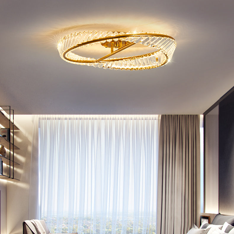 Crystal Gold LED Ceiling Light in Modern Artistic Style Electroplate Metal Linear Flush Mount