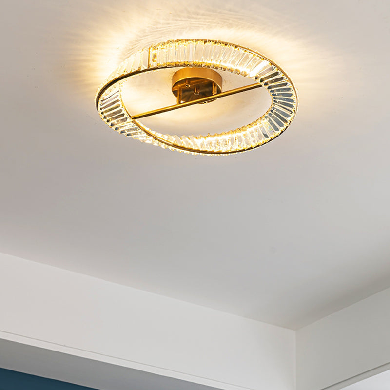 Crystal Gold LED Ceiling Light in Modern Artistic Style Electroplate Metal Linear Flush Mount