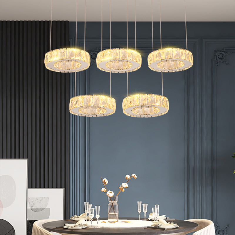 Crystal Circle Hanging Light Contemporary Kitchen Island Lighting for Dining Room