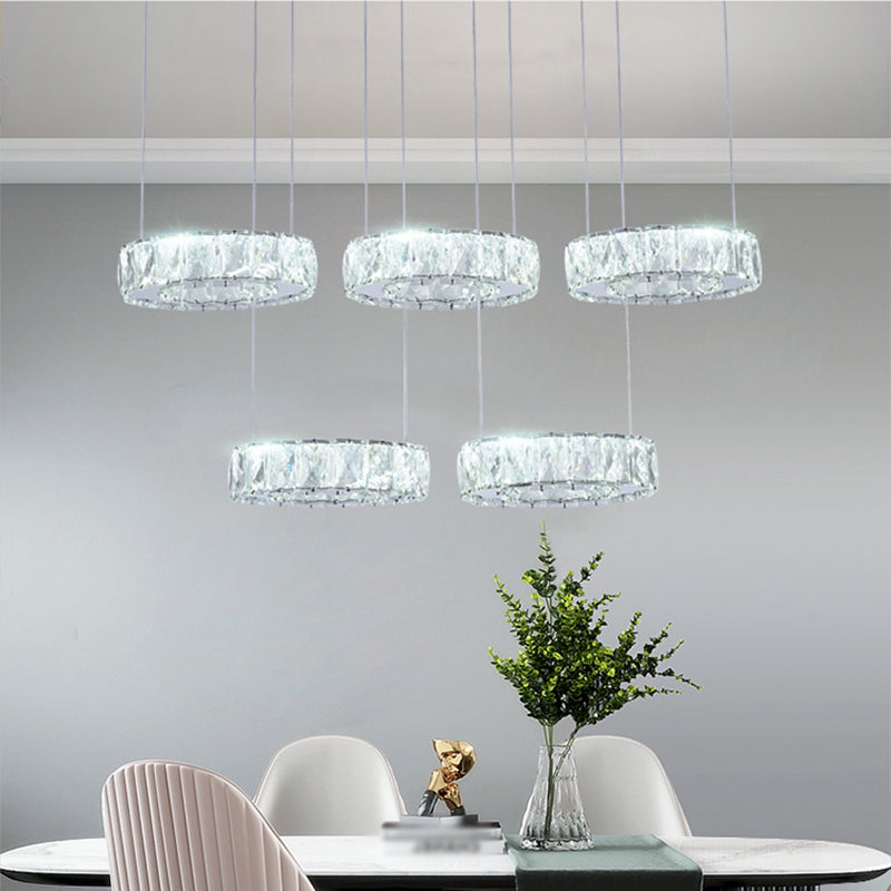 Crystal Circle Hanging Light Contemporary Kitchen Island Lighting for Dining Room