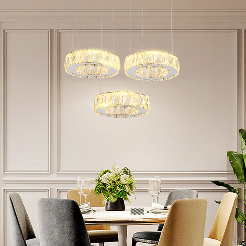 Crystal Circle Hanging Light Contemporary Kitchen Island Lighting for Dining Room