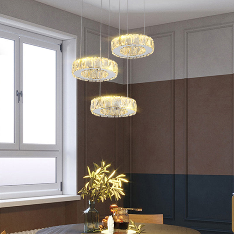 Crystal Circle Hanging Light Contemporary Kitchen Island Lighting for Dining Room