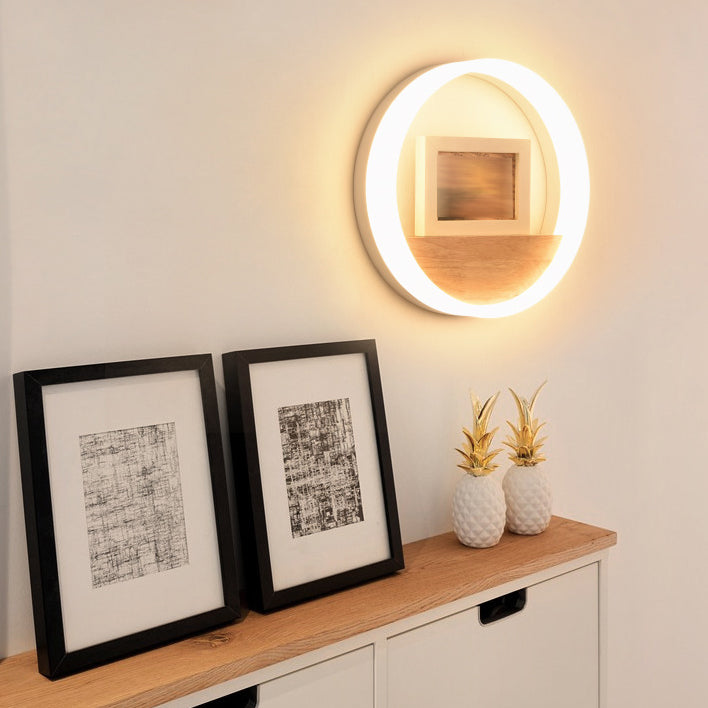 Moderne Stil runde Wandlampen Holz 1 Licht Wandbeleuchtung