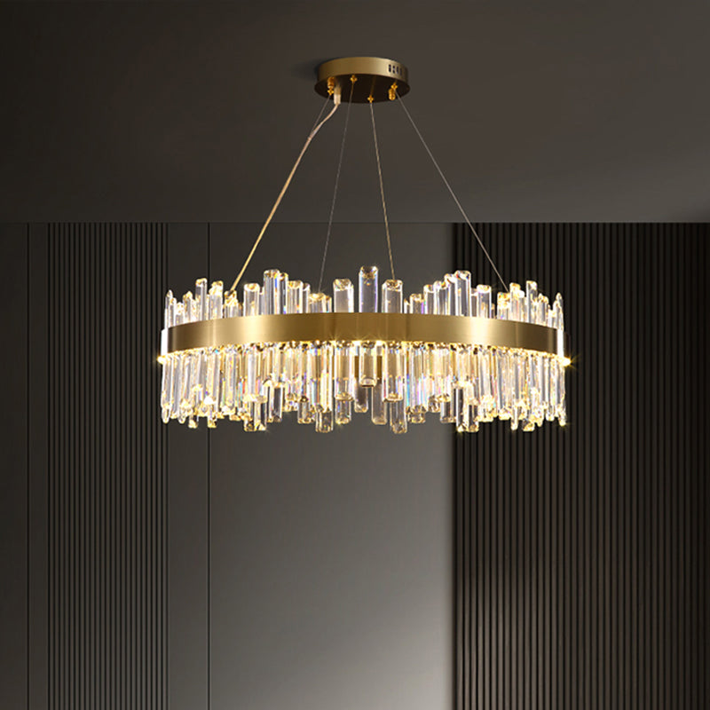 Gold Pendant Light Circle LED Crystal Hanging Light for Living Room