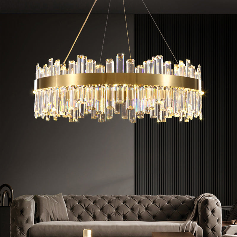 Gold Pendant Light Circle LED Crystal Hanging Light for Living Room