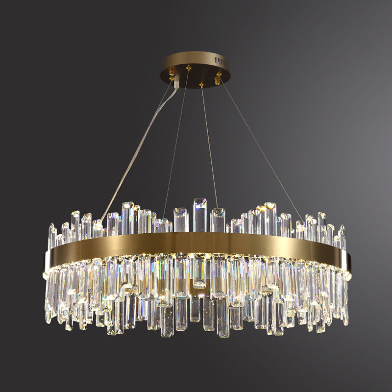 Gold Pendant Light Circle LED Crystal Hanging Light for Living Room