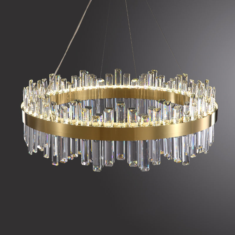 Gold Pendant Light Circle LED Crystal Hanging Light for Living Room