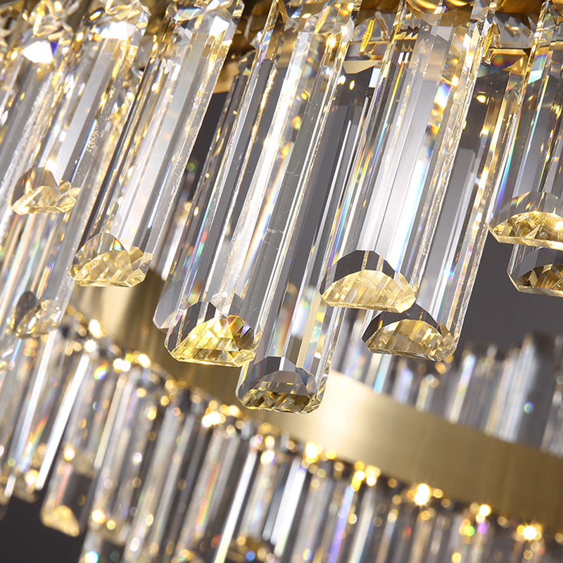 Gold Pendant Light Circle LED Crystal Hanging Light for Living Room