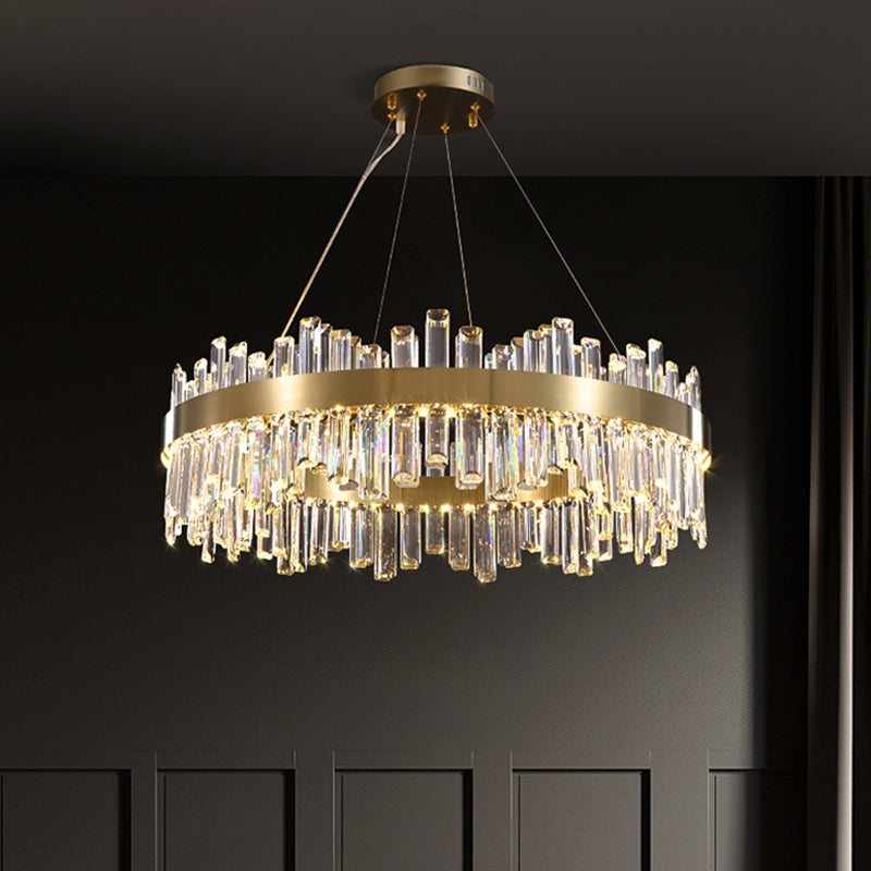 Gold Pendant Light Circle LED Crystal Hanging Light for Living Room