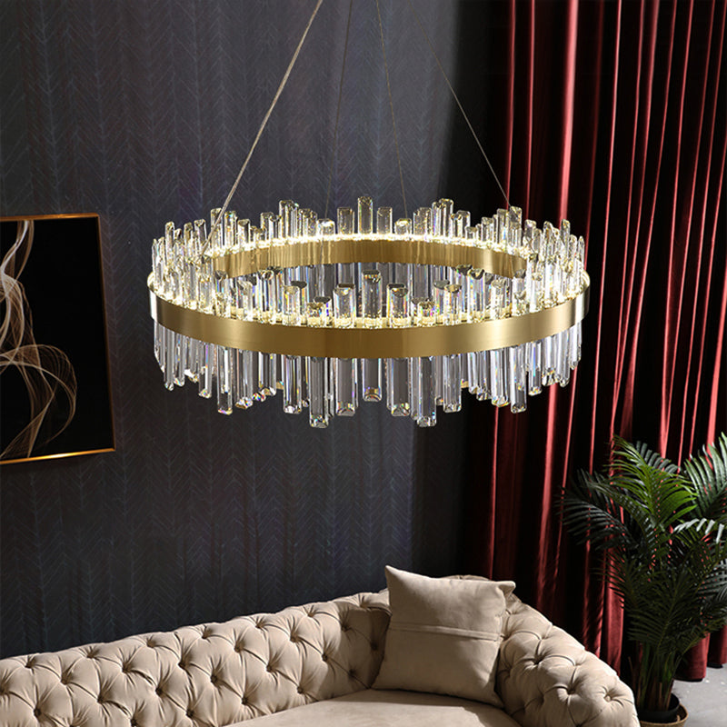 Gold Pendant Light Circle LED Crystal Hanging Light for Living Room