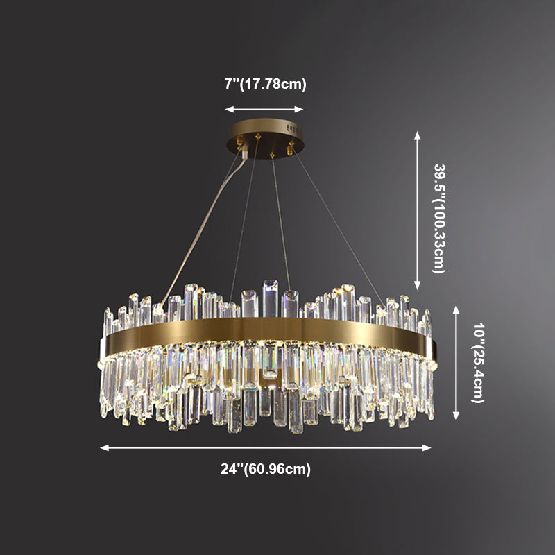 Gold Pendant Light Circle LED Crystal Hanging Light for Living Room