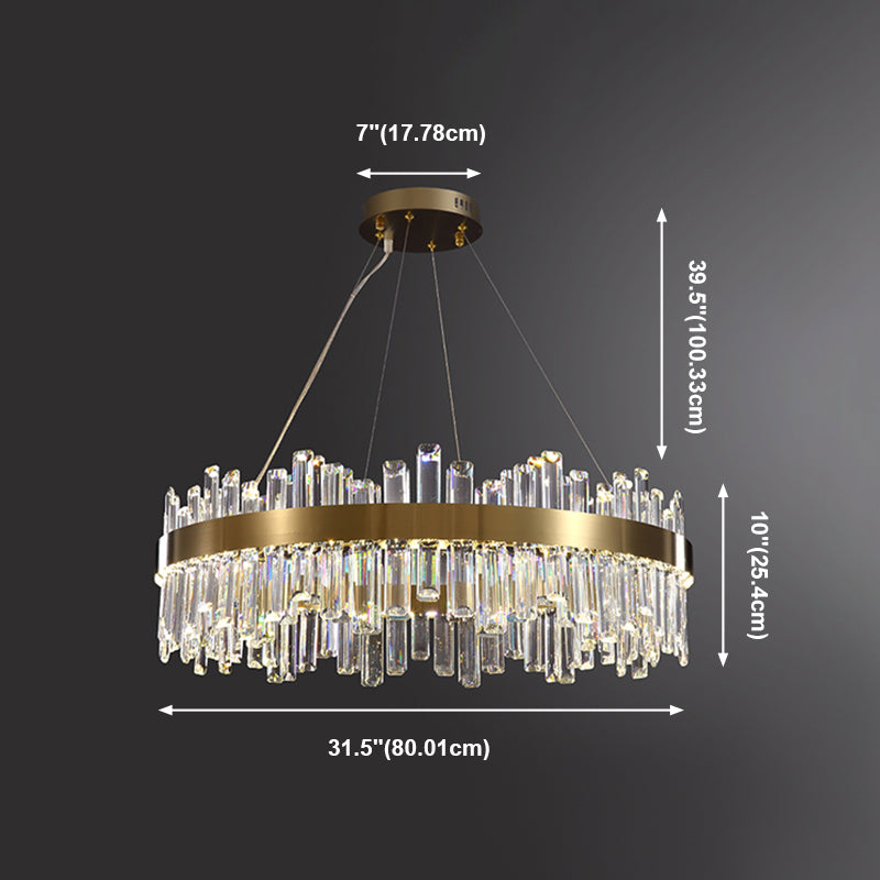 Gold Pendant Light Circle LED Crystal Hanging Light for Living Room