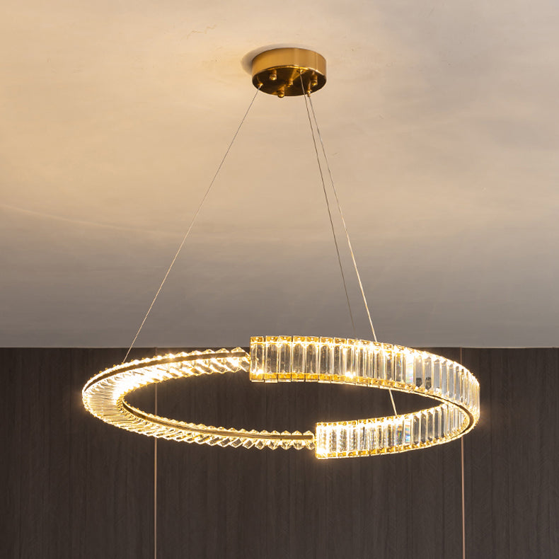 Modern Creative LED Pendant Light Electroplate Iron Linear Chandelier with Crystal Shade