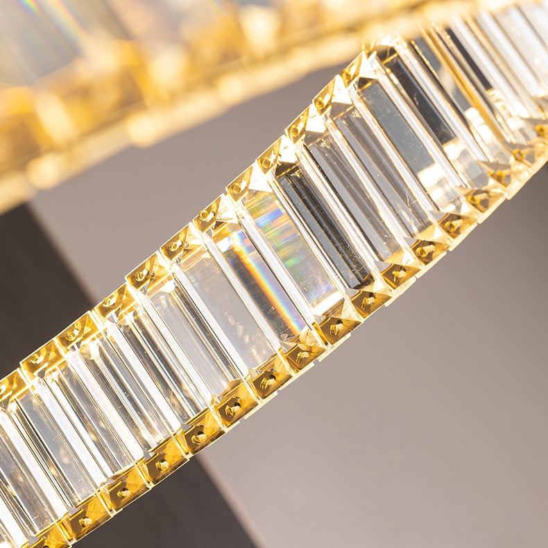 Modern Creative LED Pendant Light Electroplate Iron Linear Chandelier with Crystal Shade