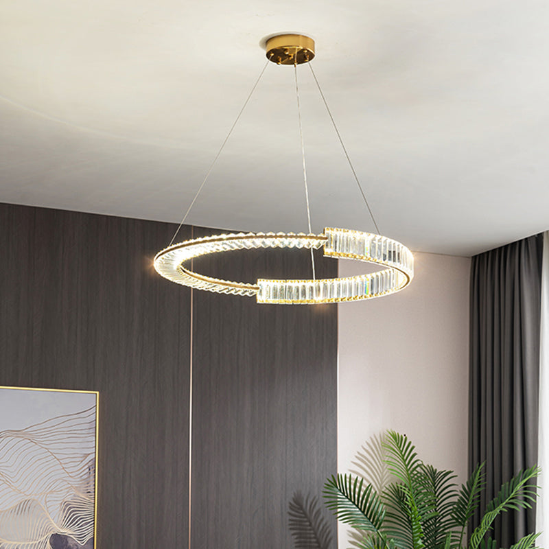 Modern Creative LED Pendant Light Electroplate Iron Linear Chandelier with Crystal Shade