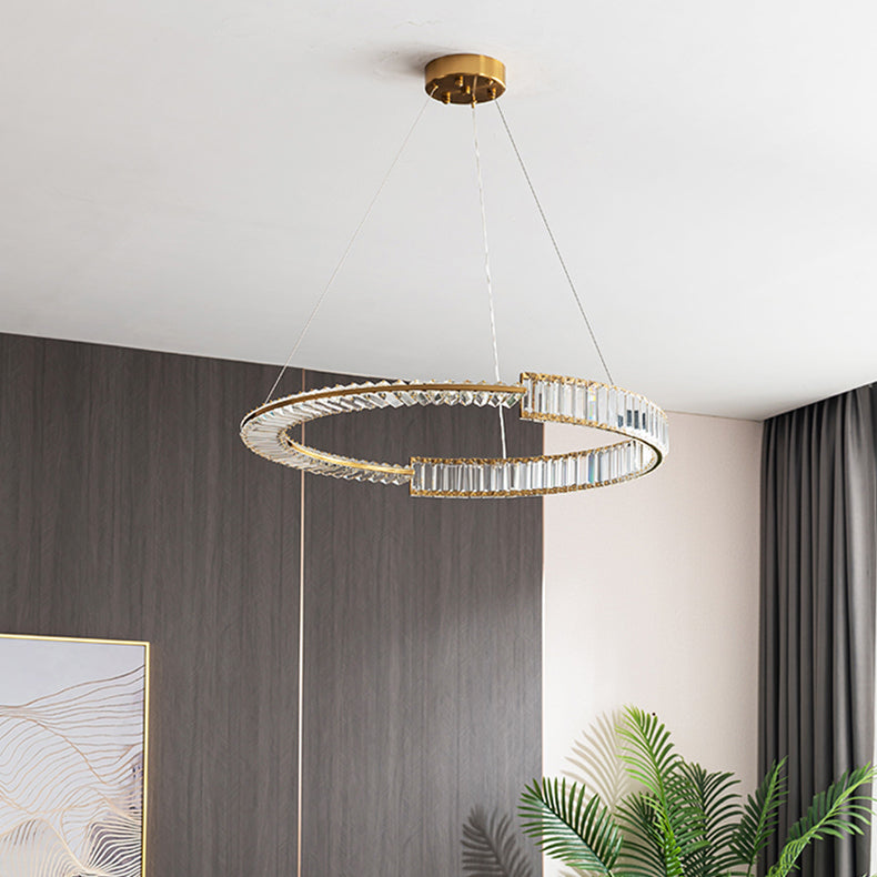 Modern Creative LED Pendant Light Electroplate Iron Linear Chandelier with Crystal Shade