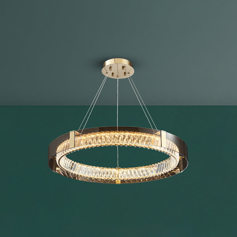 Crystal Circular LED Pendant Light in Modern Luxury Style Stainless-Steel Chandelier for Bedroom
