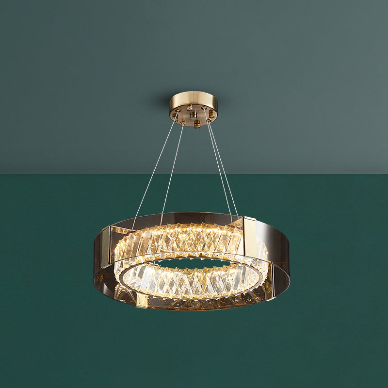 Crystal Circular LED Pendant Light in Modern Luxury Style Stainless-Steel Chandelier for Bedroom