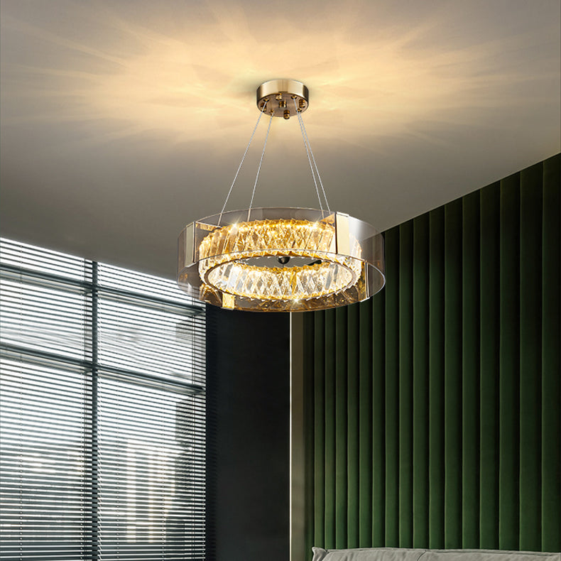 Crystal Circular LED Pendant Light in Modern Luxury Style Stainless-Steel Chandelier for Bedroom