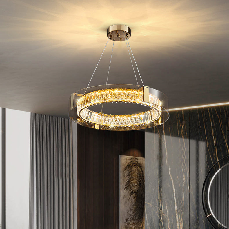 Crystal Circular LED Pendant Light in Modern Luxury Style Stainless-Steel Chandelier for Bedroom