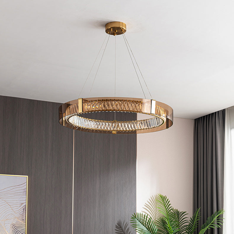 Crystal Circular LED Pendant Light in Modern Luxury Style Stainless-Steel Chandelier for Bedroom