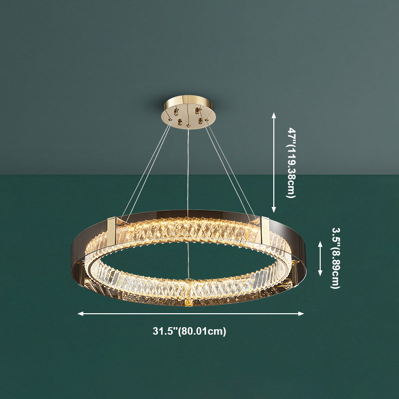 Crystal Circular LED Pendant Light in Modern Luxury Style Stainless-Steel Chandelier for Bedroom