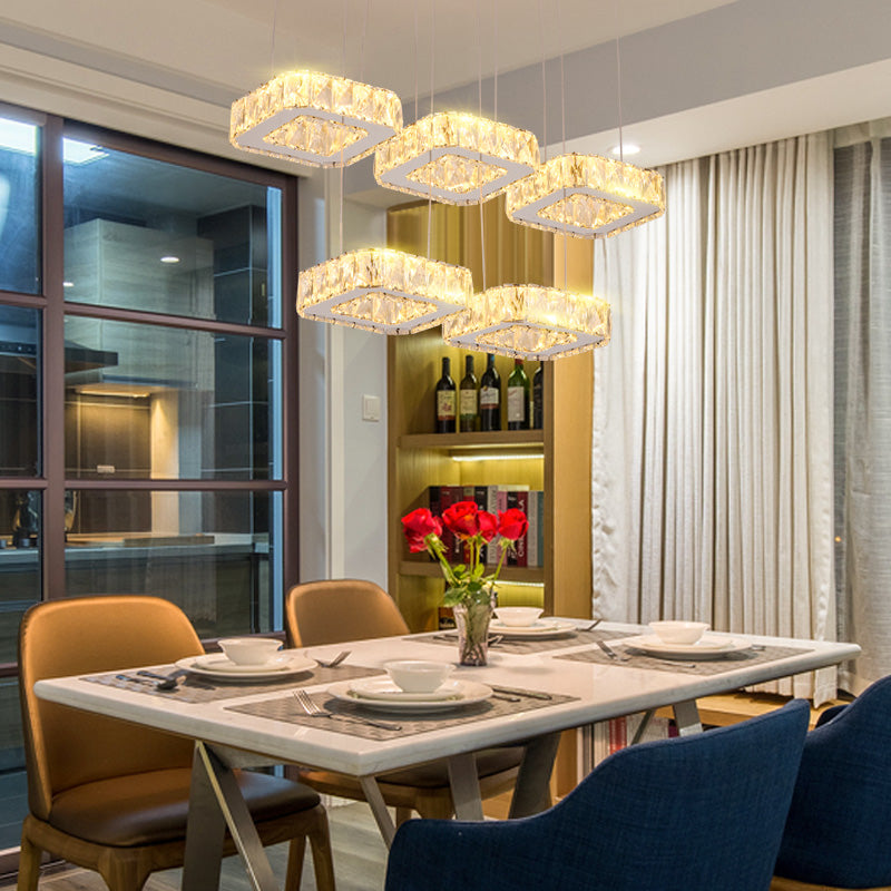 Luz de colgante cuadrado Luminación de la isla de cocina contemporánea con sombra de cristal