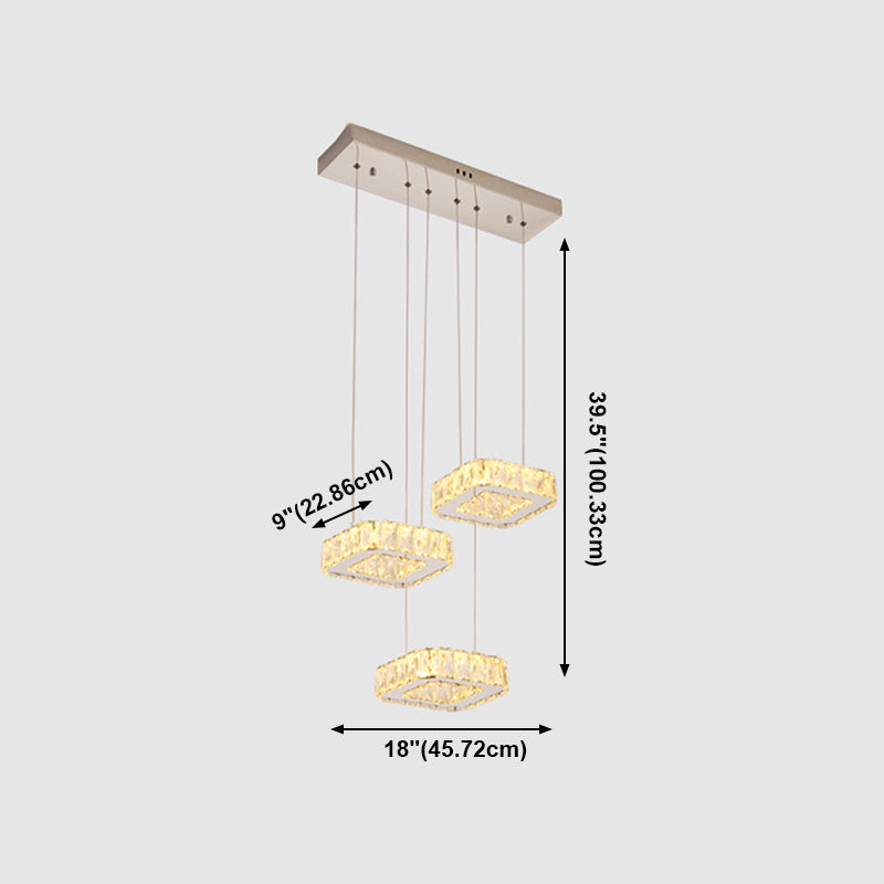 Luz de colgante cuadrado Luminación de la isla de cocina contemporánea con sombra de cristal