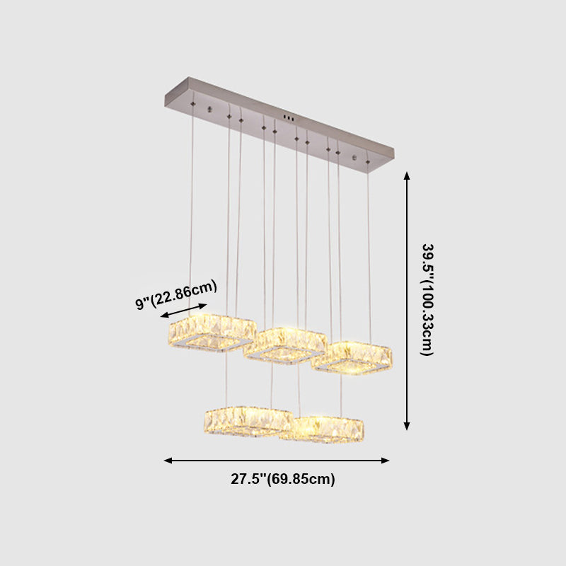 Luz de colgante cuadrado Luminación de la isla de cocina contemporánea con sombra de cristal
