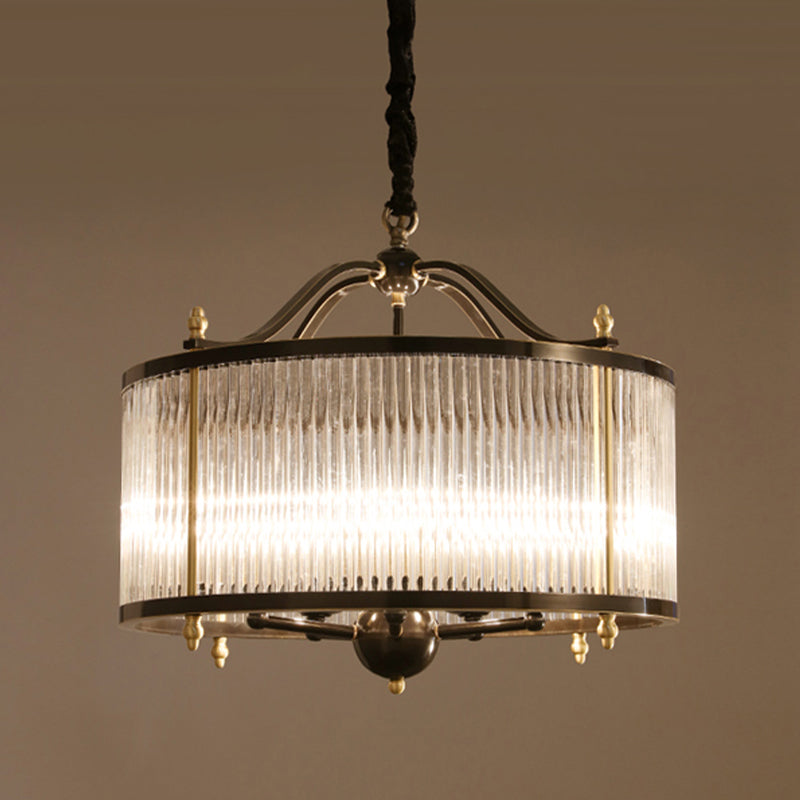 Copper Chandelier Light Fixtures American Style Multi-Head Drum Suspension Lamps for Living Room