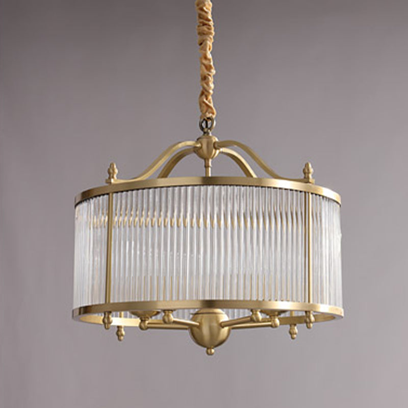 Copper Chandelier Light Fixtures American Style Multi-Head Drum Suspension Lamps for Living Room