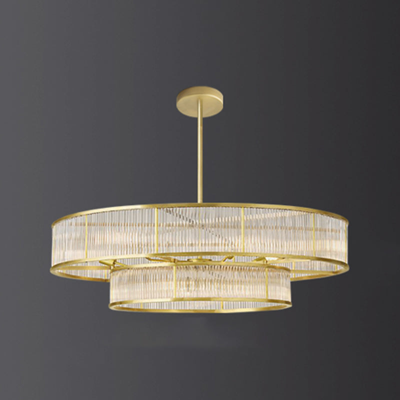 Gold Metal Chandelier Light Fixtures Traditional Round Multi-Head Hanging Pendant Lamps with Crystal