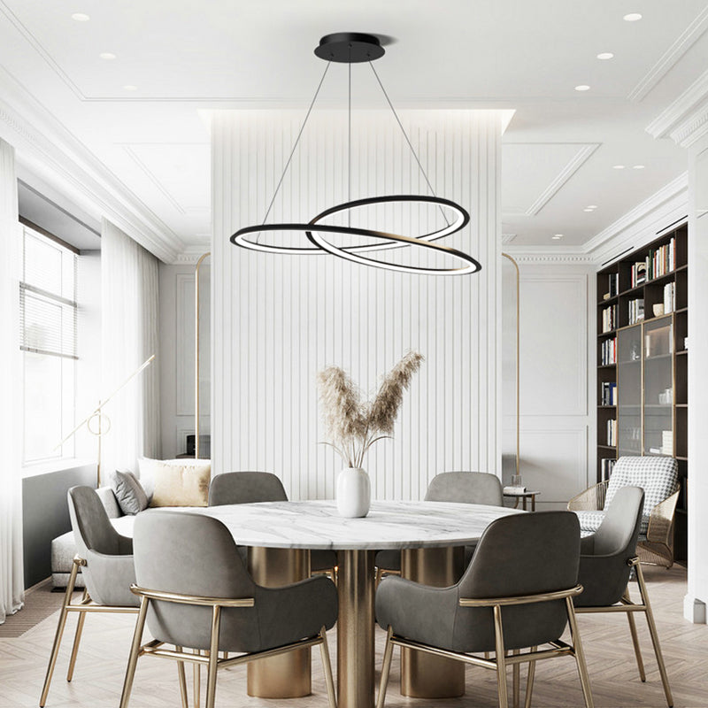 Metal Modern Chandelier Linear 1 Light LED Hanging Light in Black for Restaurant