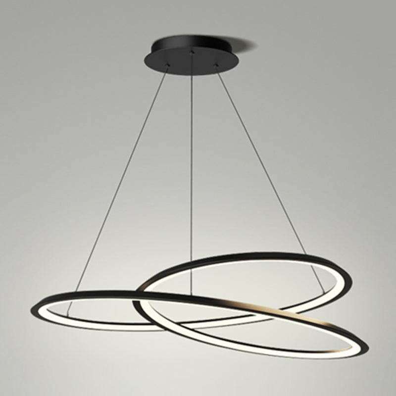 Metal Modern Chandelier Linear 1 Light LED Hanging Light in Black for Restaurant