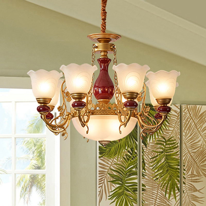 White Glass American Chandelier Gold Multi Light Hanging Light for Restaurant