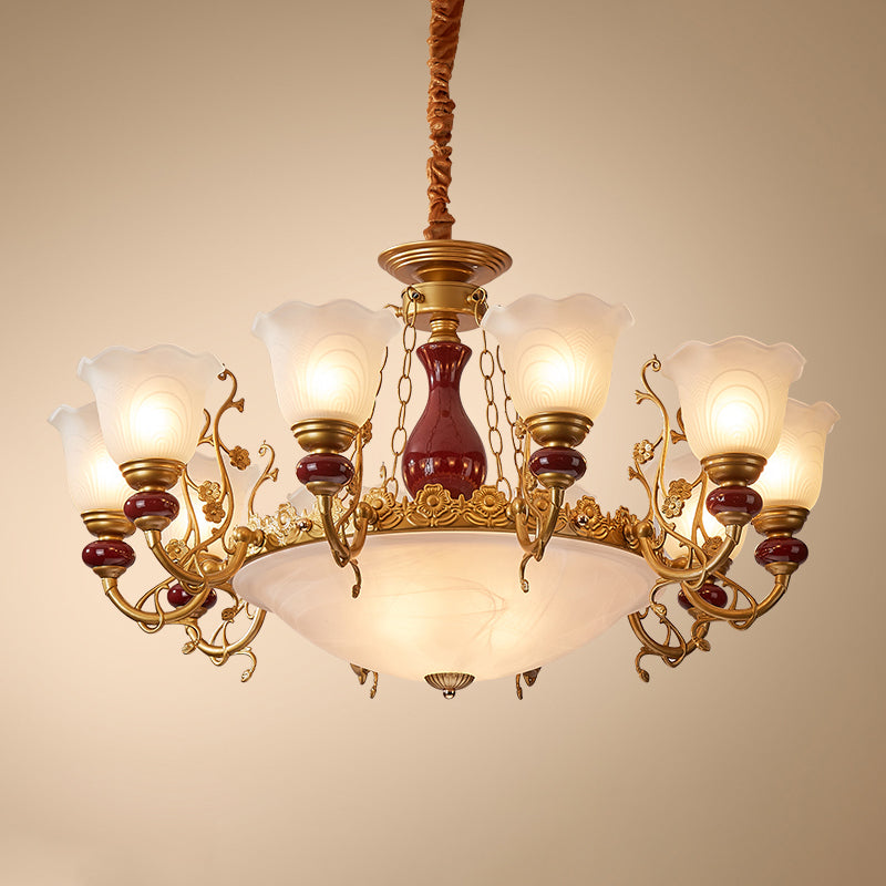 White Glass American Chandelier Gold Multi Light Hanging Light for Restaurant